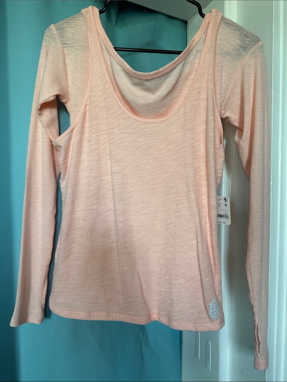 FP Movement by Free People Light Peach Layered Long Sleeve Tank Top